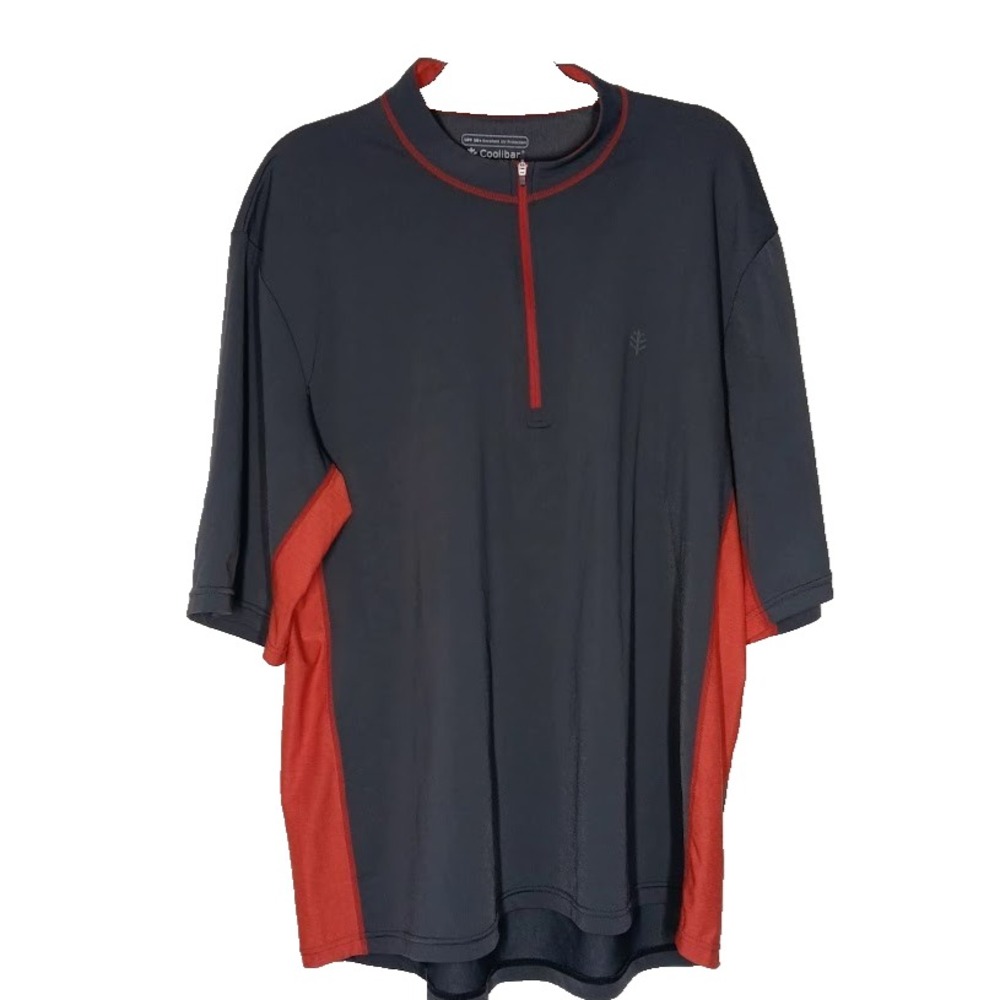 Coolibar Men's UPF 50+ Suntect Half-Zip Shirt Gray & Red‎ XXL Performance Top